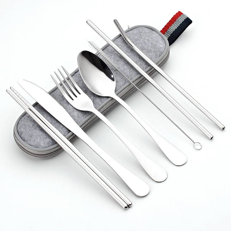 Stainless Steel Dinnerware 8 pcs Set with Portable Bag Flatware & Cutlery 5d5b78699e57104f2fa03b: Bag|Black|Blue|Colorful|Gold|Purple|Rose Gold|Silver