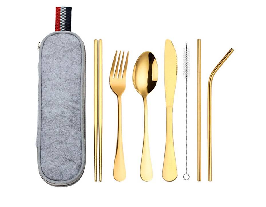 Stainless Steel Dinnerware 8 pcs Set with Portable Bag