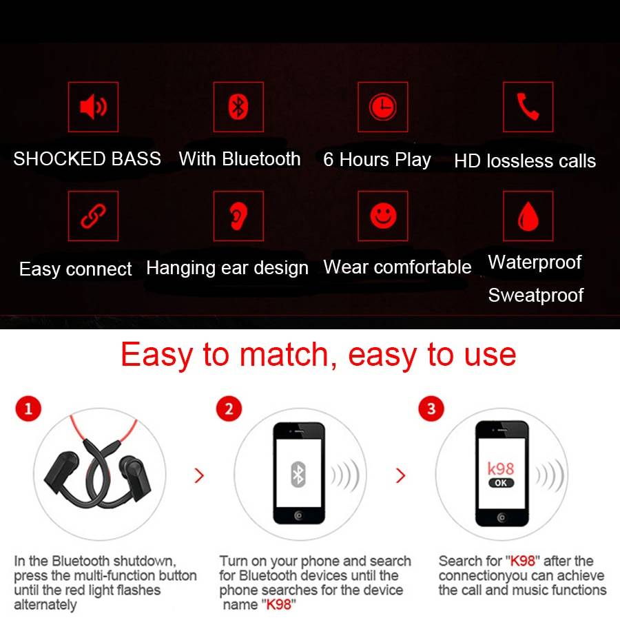 Stereo Wireless Earphones for Sport Earphones & Headphones cb5feb1b7314637725a2e7: Black|black|black|Blue|blue|Red|red