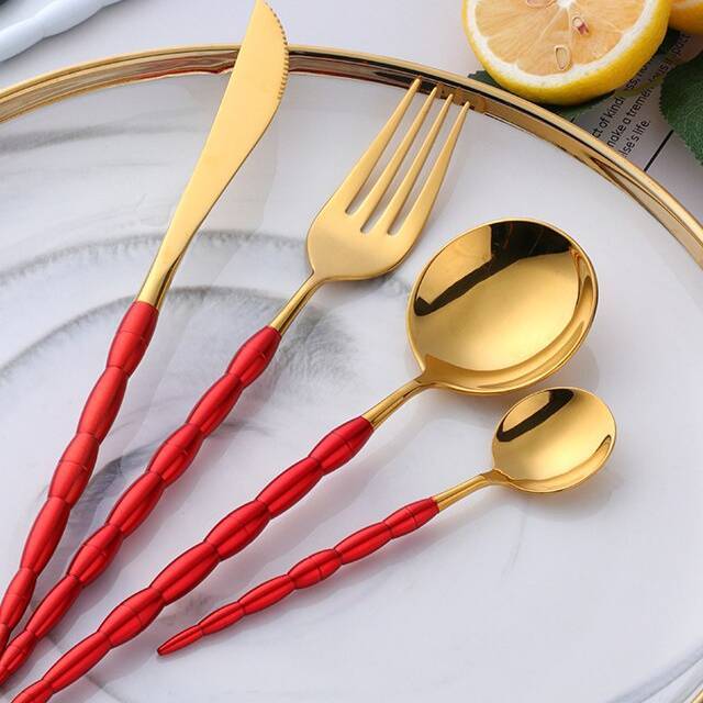 Western Style Stainless Steel Fork / Spoon / Knife Cutlery 4 pcs Set Flatware & Cutlery cb5feb1b7314637725a2e7: Black / Gold|Pink / Gold|Red / Gold|White / Gold